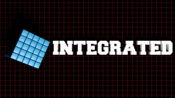 Escrita Branca Integrada Sobre Fundo Preto Com Cubo Azul Composto — Vídeo de Stock