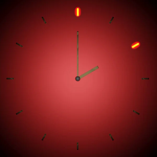 Reloj Dos Fondo Rojo Con Signos Metal Ilustración Representación —  Fotos de Stock