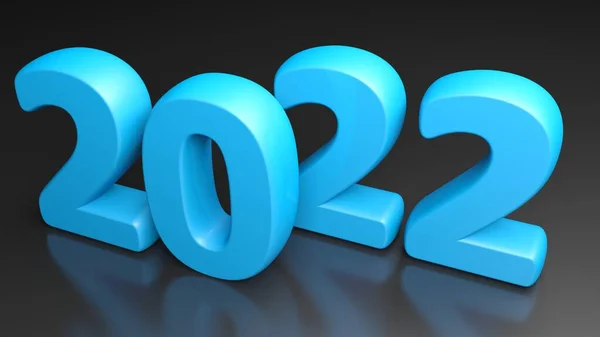 ブラック光沢のある表面に2022年ブルーライト 3Dレンダリングイラスト — ストック写真