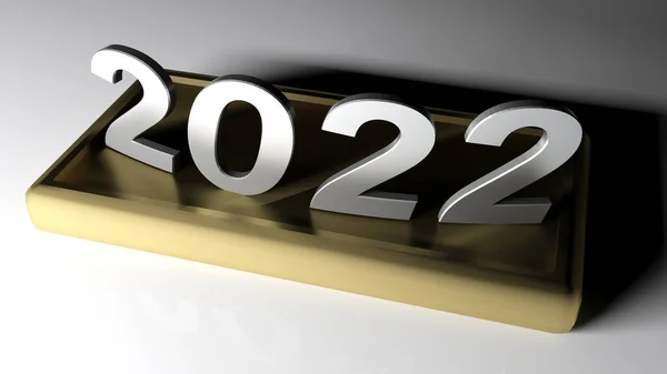 2022 Хромований Запис Латунному Єдесталі Ілюстрація Рендеринга — стокове фото