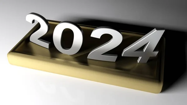 2024 Cromato Scrivere Piedistallo Ottone Illustrazione Rendering — Foto Stock