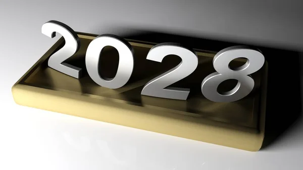 2028 Хромований Запис Латунному Єдесталі Ілюстрація Рендеринга — стокове фото