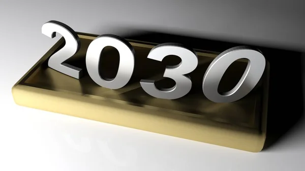 2030年真鍮製の台座の上に色付きの書き込み 3Dレンダリングイラスト — ストック写真