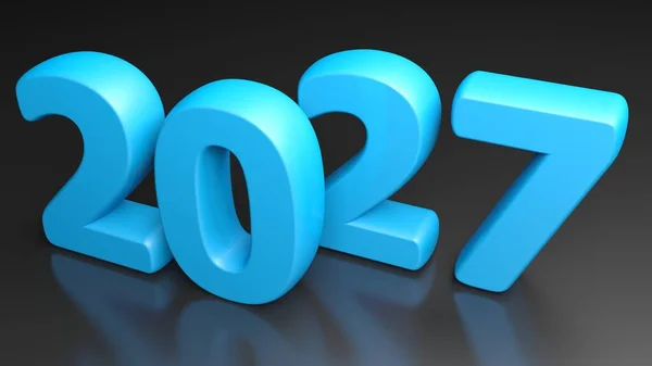 2027 Azul Escrever Superfície Brilhante Preto Ilustração Renderização — Fotografia de Stock