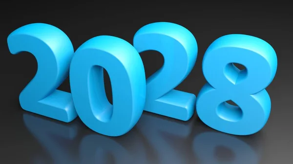 2028 Azul Escrever Superfície Brilhante Preto Ilustração Renderização — Fotografia de Stock