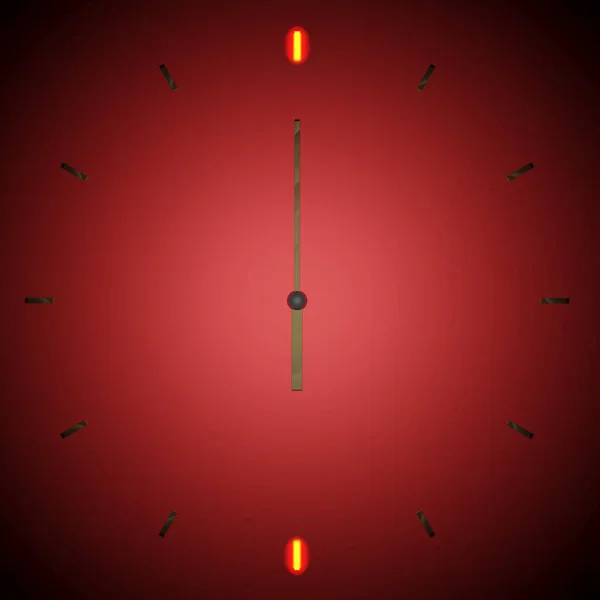 Reloj Las Seis Fondo Rojo Con Signos Metal Ilustración Representación —  Fotos de Stock