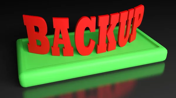 緑のスタンドでのBackup赤書き込み 3Dレンダリングイラスト — ストック写真
