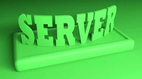 Server Zielony Napis Zielonym Stojaku Zielonym Tle Ilustracja Renderowania — Zdjęcie stockowe