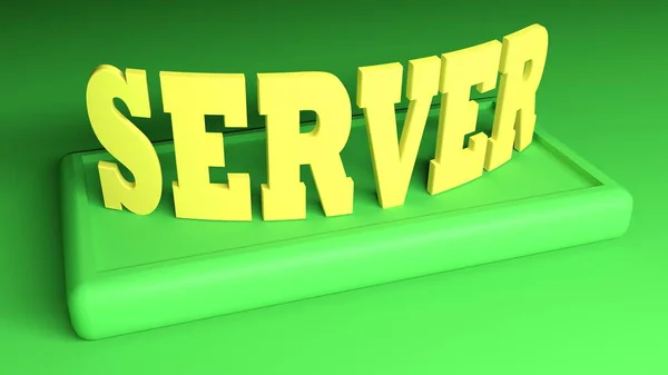 Server Yellow Write Green Stand Green Background Renderelés Illusztráció — Stock Fotó