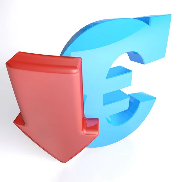 Euro Symbol Med Röd Pil Nedåt Rendering Illustration — Stockfoto