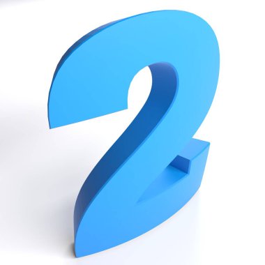 Mavi renkli 2 numara, beyaz arkaplanda izole edilmiş - 3 boyutlu resimleme