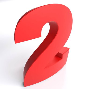 Beyaz arkaplanda 2 numaralı kırmızı renk izole edildi - 3 boyutlu resimleme