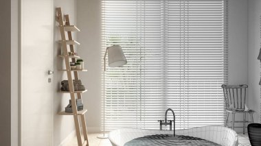 Mimari iç mimar konsepti: alan gerçek olurken el çizimi iç tasarım projesi, banyo, küvet, seramik fayanslar, spa, otel süiti, modern iç mimari tasarım