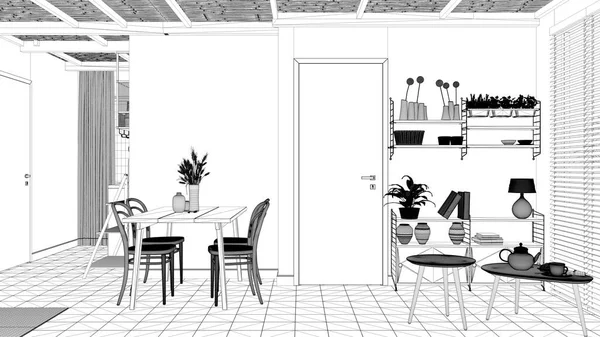Projet Blueprint Projet Salon Salle Manger Confortable Durable Avec Plafond — Photo