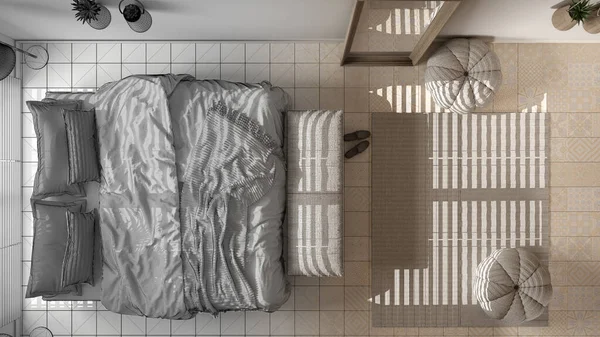 Архитектор Концепции Интерьера Незавершенный Проект Который Становится Реальным Уютная Спальня — стоковое фото