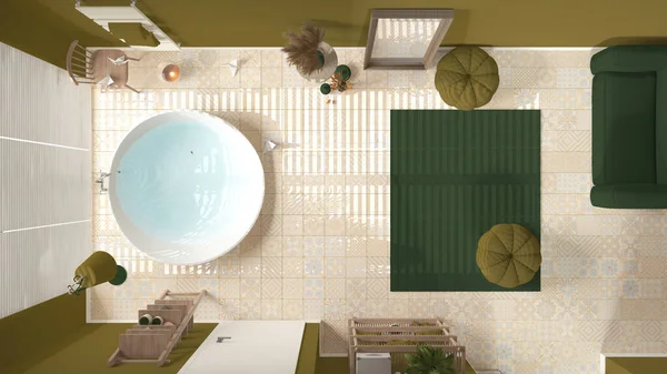 목욕실 커다란 세라믹 카펫과 주머니 선반과 스위트 현대식 인테리어 디자인 — 스톡 사진