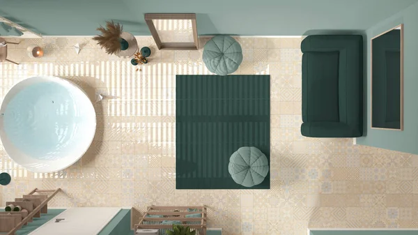 청록색으로 목욕실 세라믹 주머니가 스위트 현대식 인테리어 디자인 위에서 — 스톡 사진