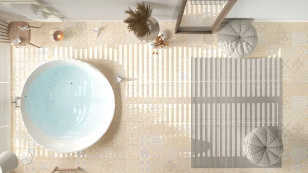 색조의 목욕실 커다란 세라믹 소파가 주머니 스위트 현대식 인테리어 디자인 — 스톡 사진