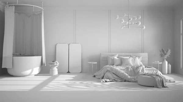 Proyecto Blanco Total Fondo Clásico Con Espacio Para Copiar Dormitorio — Foto de Stock