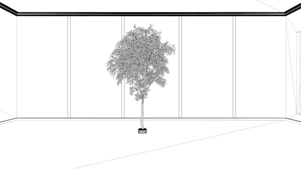 Blueprint Project Draft Imaginary Fictional Architecture Interior Design Empty Room — Stock Photo, Image