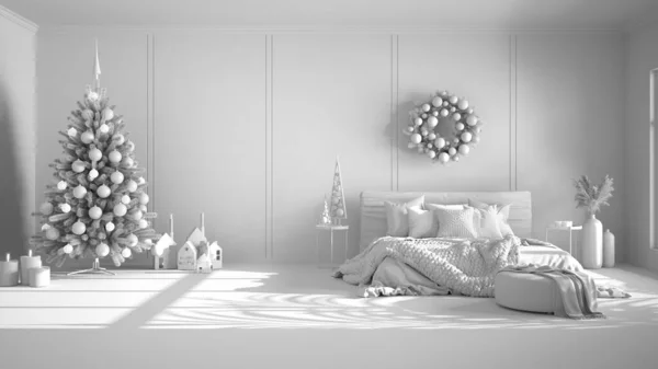 Загальний Білий Проект Класичний Фон Різдвяна Прикрашена Спальня Дерево Свічки — стокове фото