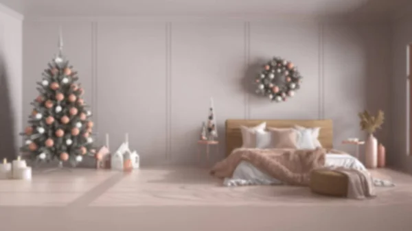 Blur Fundo Atmosfera Clássica Natal Quarto Decorado Árvore Velas Ornamentos — Fotografia de Stock