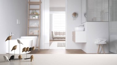 Beyaz masa üstü ya da rafta minimalist kuş süsü, kuş süsü - beyaz banyo ustalığı, modern iç tasarım