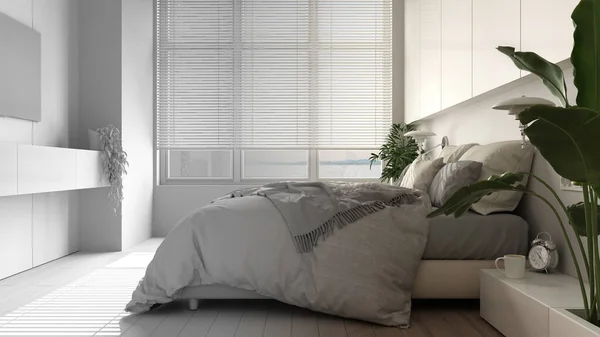 Arquitecto Concepto Interiorista Proyecto Inacabado Que Convierte Real Dormitorio Minimalista —  Fotos de Stock
