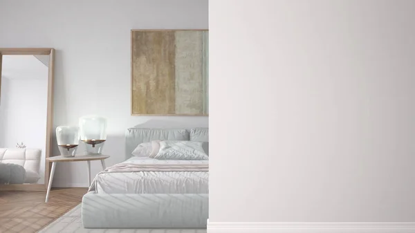 Moderne Weiße Und Pastellfarbene Schlafzimmer Mit Weichem Bett Auf Einer — Stockfoto