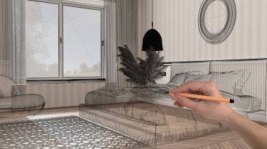 Ahşap parke zemin, el çizimi, özel mimari tasarım, siyah mürekkep çizimi, klasik yatak odasını çift yatak odalı, konsept, model, fikir