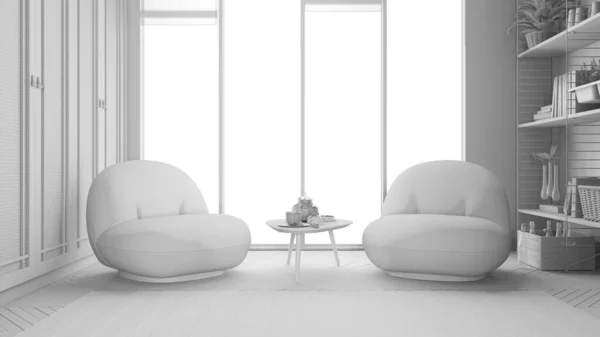 프로젝트 스타일의 응접실 찻주전자 커다란 현대식 인테리어 디자인 — 스톡 사진