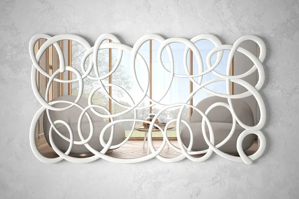 인테리어 디자인 장면을 트위스트 의자와 미니멀 건축가 디자이너 아이디어 — 스톡 사진