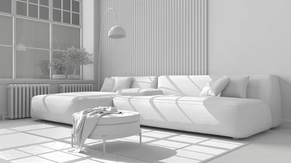 Totaler Weißer Projektentwurf Modernes Wohnzimmer Klassischer Wohnung Mit Großem Fenster — Stockfoto