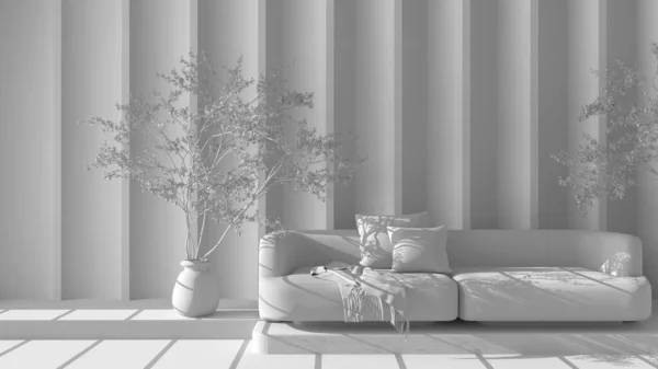 Całkowity Biały Projekt Projektu Ściana Gipsowo Kartonowa Nowoczesnym Luksusowym Salonie — Zdjęcie stockowe
