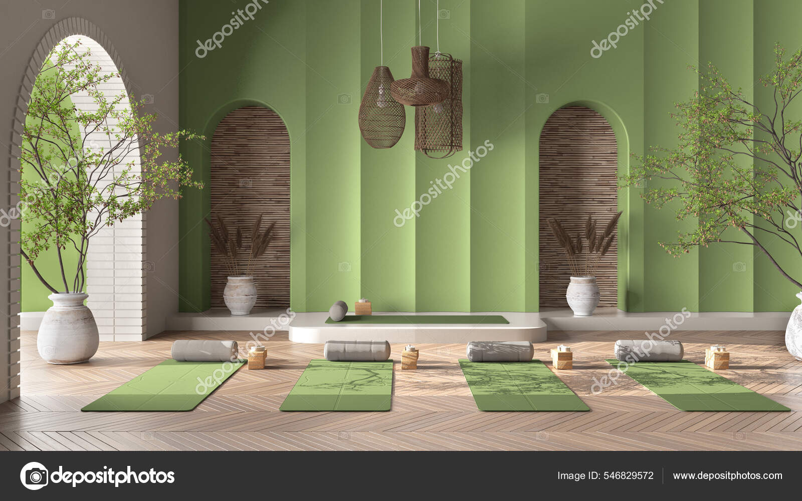 Yoga class, empty yoga studio, meditation, yoga background