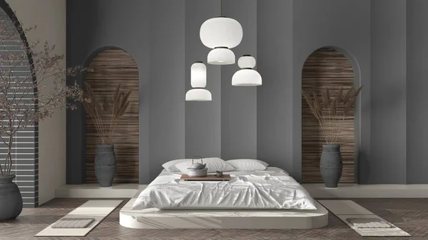침대보와 은동쪽 침실에 만들었다 공간의 케이스 인테리어 디자인 아이디어 — 스톡 사진