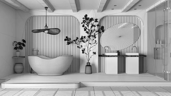 Projecto Inacabado Moderna Casa Banho Criativa Espaço Aberto Com Piso — Fotografia de Stock