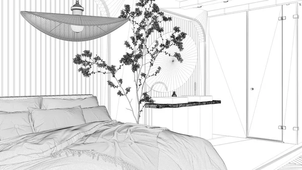 Projet Projet Blueprint Chambre Moderne Avec Salle Bains Espace Ouvert — Photo