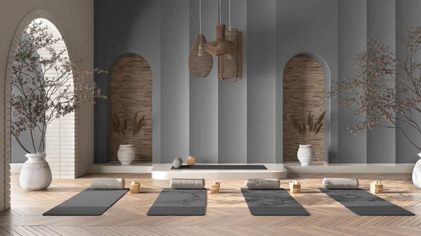 Diseño Interior Estudio Yoga Vacío Tonos Grises Espacio Japonés Occidental — Foto de Stock