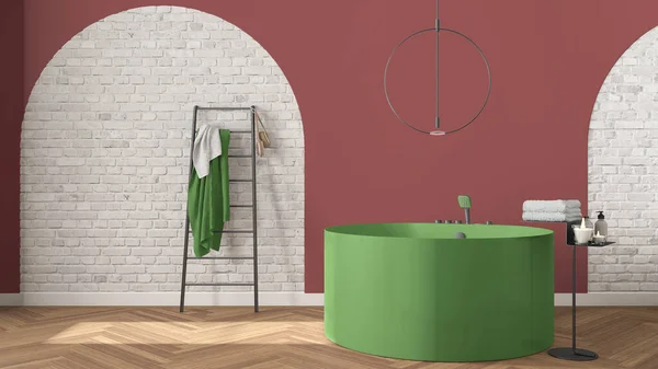 Escaparate Diseño Interiores Baño Conjunto Clásico Paredes Ladrillo Arqueado Suelo —  Fotos de Stock
