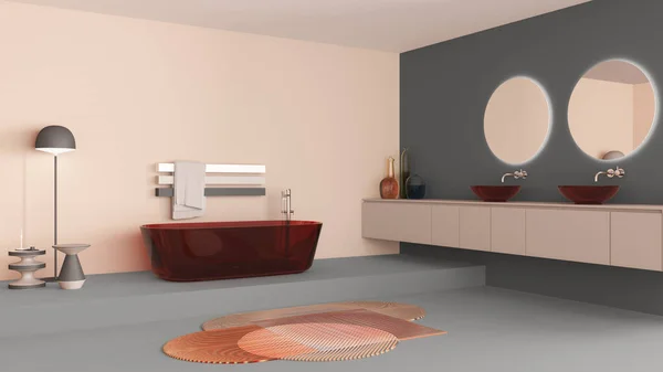 Vetrina Bagno Interior Design Nei Toni Del Grigio Beige Vasca — Foto Stock