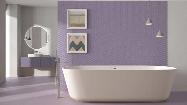 Salle Bain Minimaliste Confortable Dans Des Tons Pastel Violet Baignoire — Photo