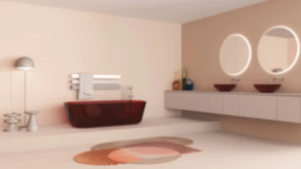 Hintergrund Verwischen Badausstattung Präsentieren Freistehende Badewanne Und Waschbecken Runde Spiegel — Stockfoto