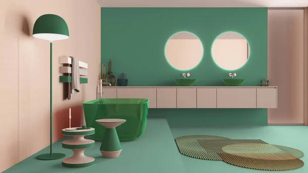 Escaparate Baño Diseño Interior Tonos Turquesa Beige Bañera Independiente Cristal — Foto de Stock