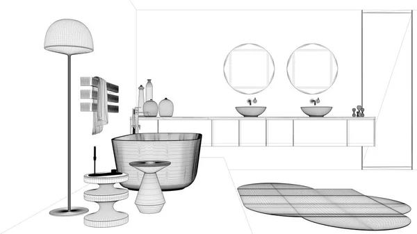 Projeto Projecto Planta Design Interiores Banheiro Vitrine Banheira Autônoma Base — Fotografia de Stock