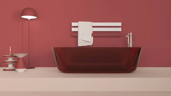 Escaparate Baño Diseño Interior Tonos Beige Rojo Bañera Independiente Cristal — Foto de Stock