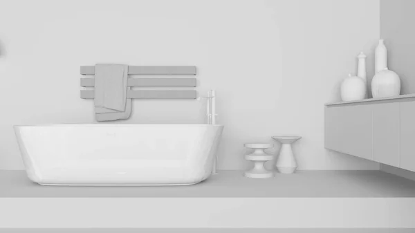 Σύνολο Λευκό Έργο Βιτρίνα Εσωτερική Διακόσμηση Μπάνιο Γυαλί Ελεύθερη Μπανιέρα — Φωτογραφία Αρχείου