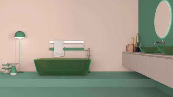 Vitrine Badezimmer Innenausstattung Türkis Und Beige Tönen Freistehende Badewanne Aus — Stockfoto