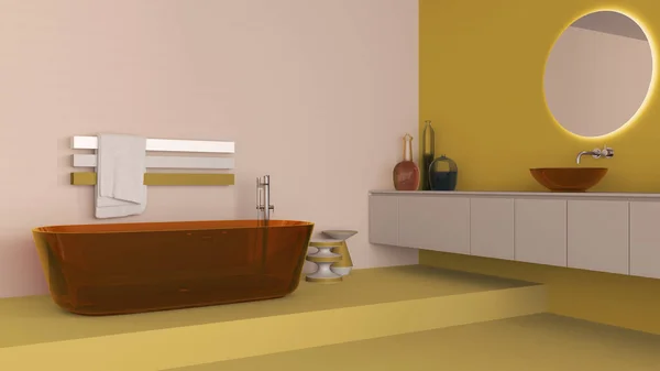 Vetrina Bagno Interior Design Nei Toni Del Giallo Beige Vasca — Foto Stock