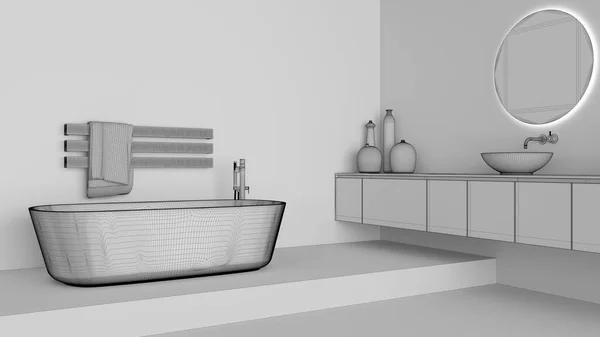 완성되지 프로젝트 진열장의 디자인 욕조를 욕조를 세탁하는 현대식 Minimalist Project — 스톡 사진